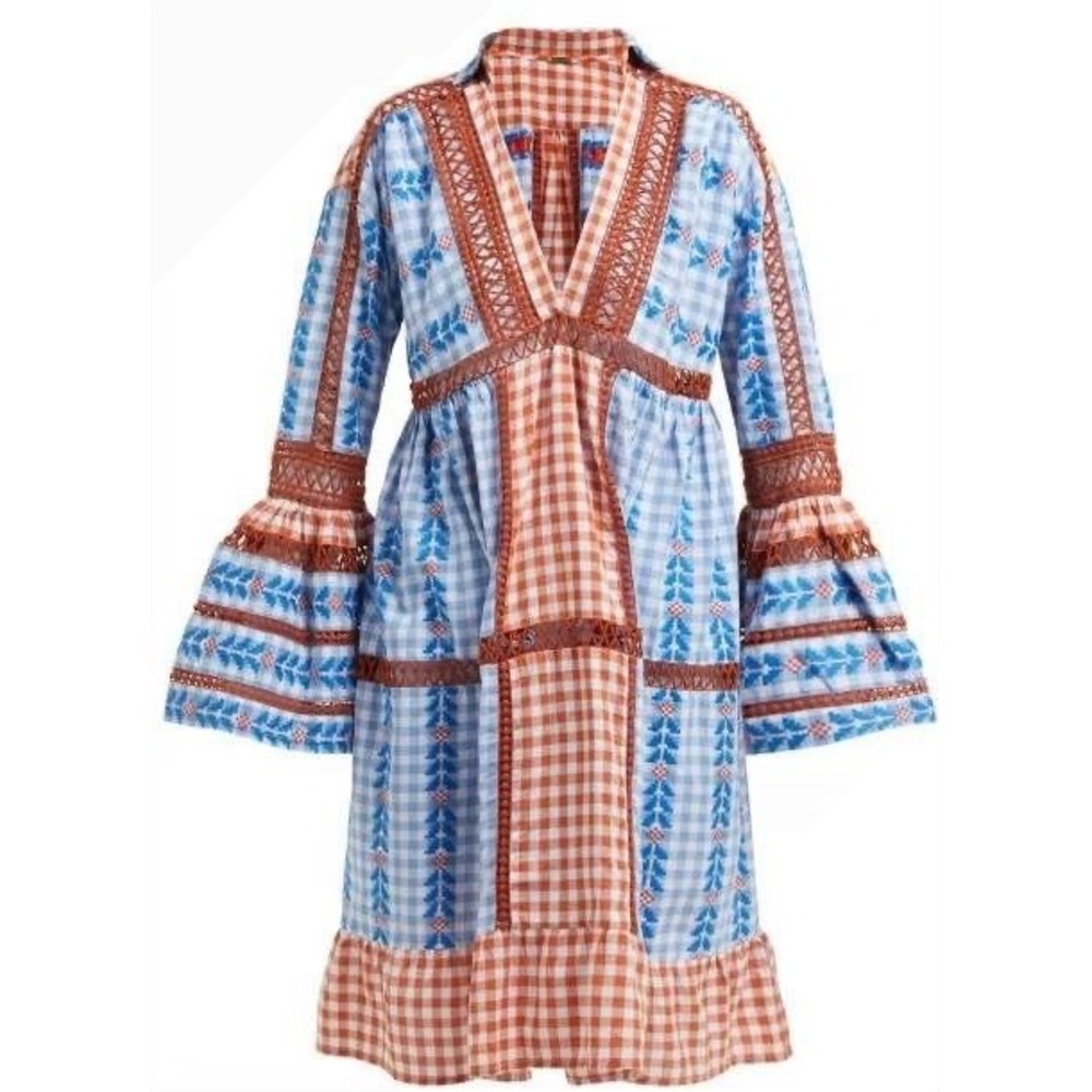 Dodo Bar Or Angel Embroidered Cotton Midi Dress Cover-Up Blue Multicolor Boho